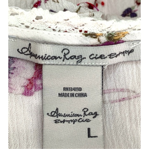 AMERICAN RAG FLORAL PRINT RUFFLE TRIN TOP. WOMEN’S SIZE LARGE - Picture 6 of 7